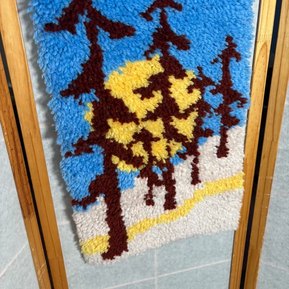 Vintage‎ Tufted Wall Hanging Art Trees Moon Sky Landscape Handmade Latch Hook